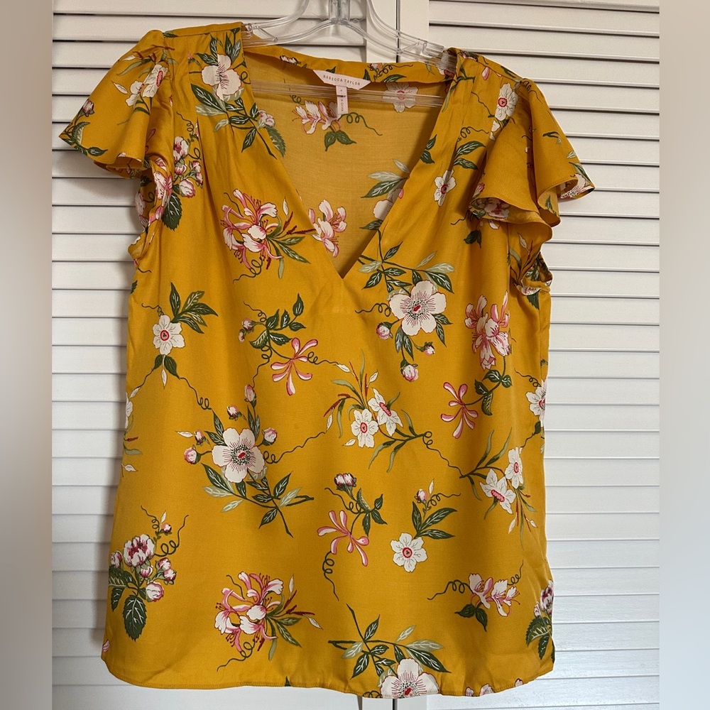 Rebecca Taylor Floral Silk Blend Blouse – Size 4 Like New